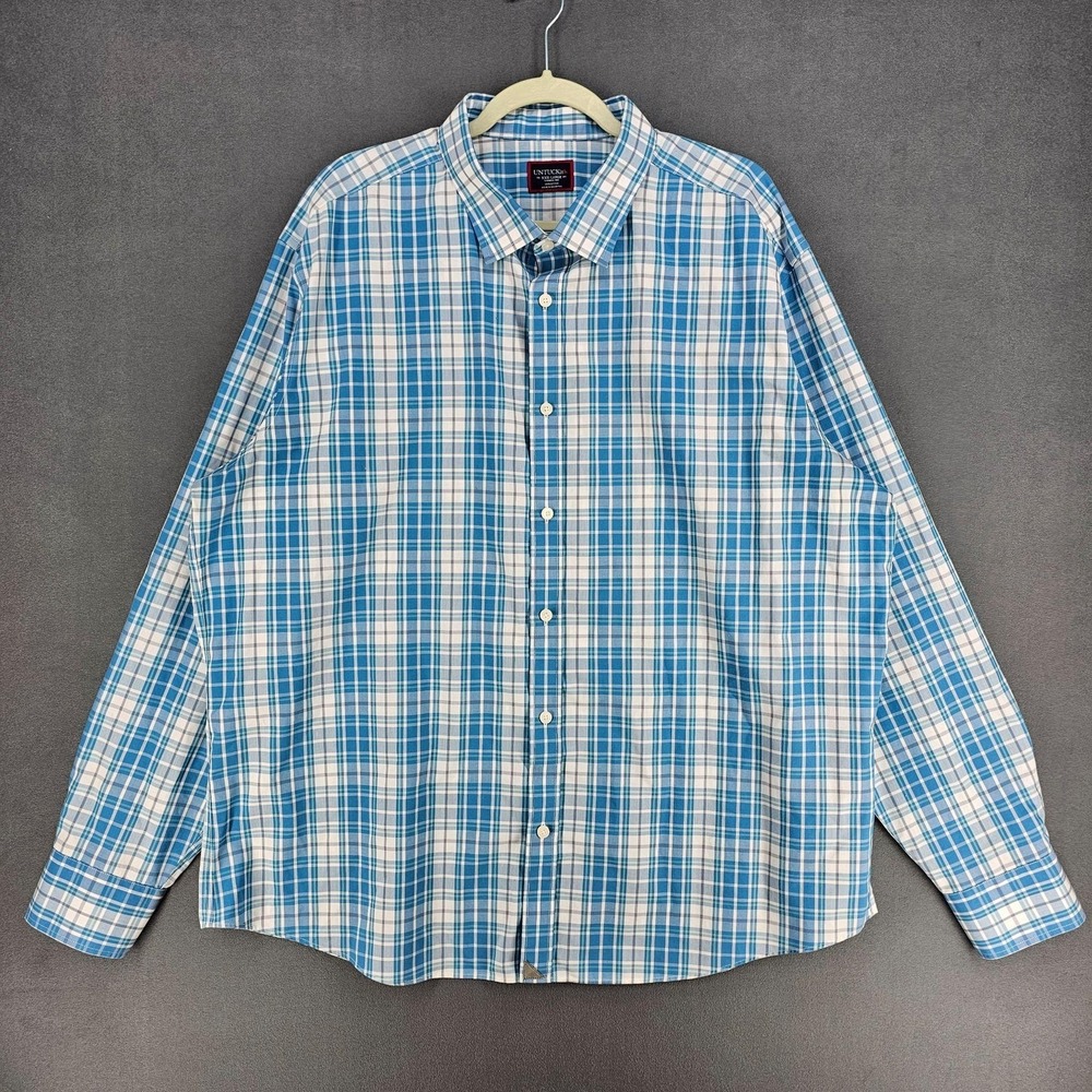 Untuckit Shirt Mens 3XL Blue Plaid Maxville WF Wrinkle Free Button Long Sleeve